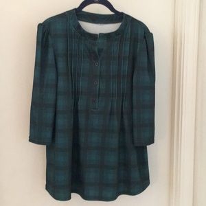 Blouse, pullover, deep green / black plaid design
